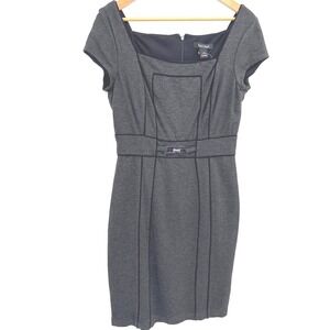 White House Black Market Sheath Women's Dress 8 Gray Cap Sleeve Buckle WHBM